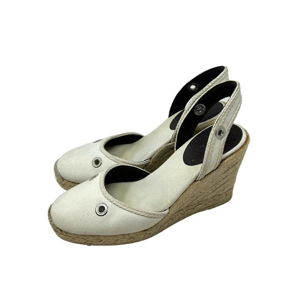 Bally Espadrille Wedges in Cream Canvas Slingback Size 38 US 7.5 - Picture 5 of 9